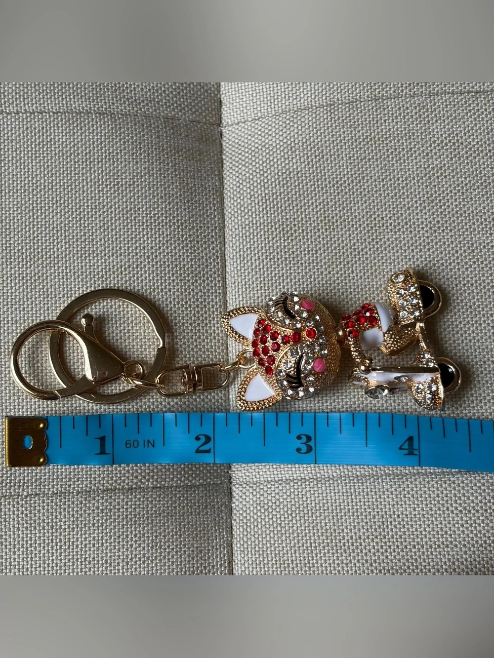 Gold-tone Crystal Cat Keychain Charm